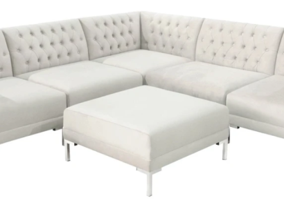 Corner sofa Stool Cream White Big Textill Fabric Chesterfield Sofas Luxury Furniture 2pcs.